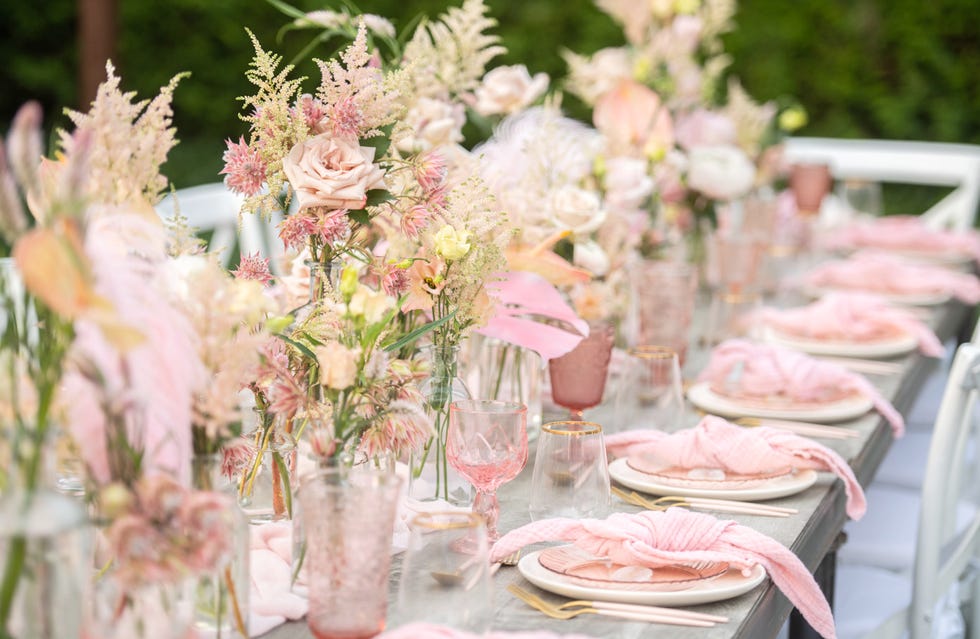 Pink, Flower, Peach, Centrepiece, Cut flowers, Plant, Flower Arranging, Event, Spring, Party, 