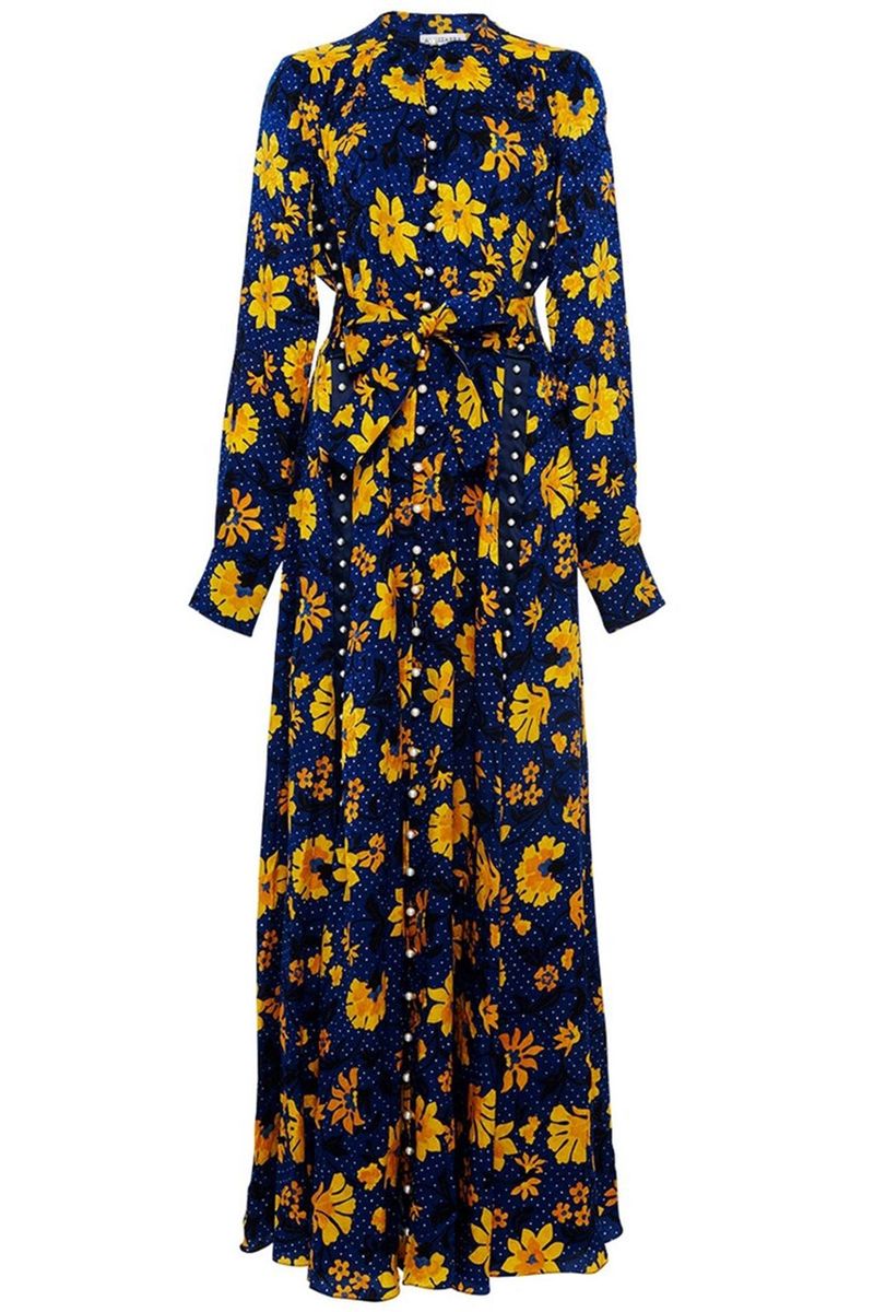 Clothing, Day dress, Dress, Yellow, Sleeve, Robe, Outerwear, Neck, A-line, Gown, 