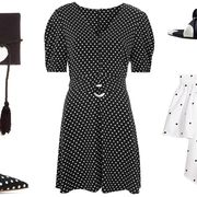 White, Clothing, Pattern, Polka dot, Design, Day dress, Dress, Pattern, Sleeve, Black-and-white, 