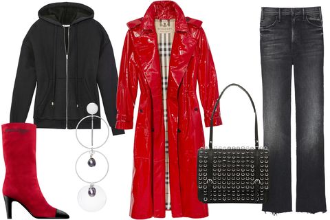 Clothing, Red, Outerwear, Overcoat, Coat, Jacket, Fashion, Footwear, Trench coat, Leather jacket, 