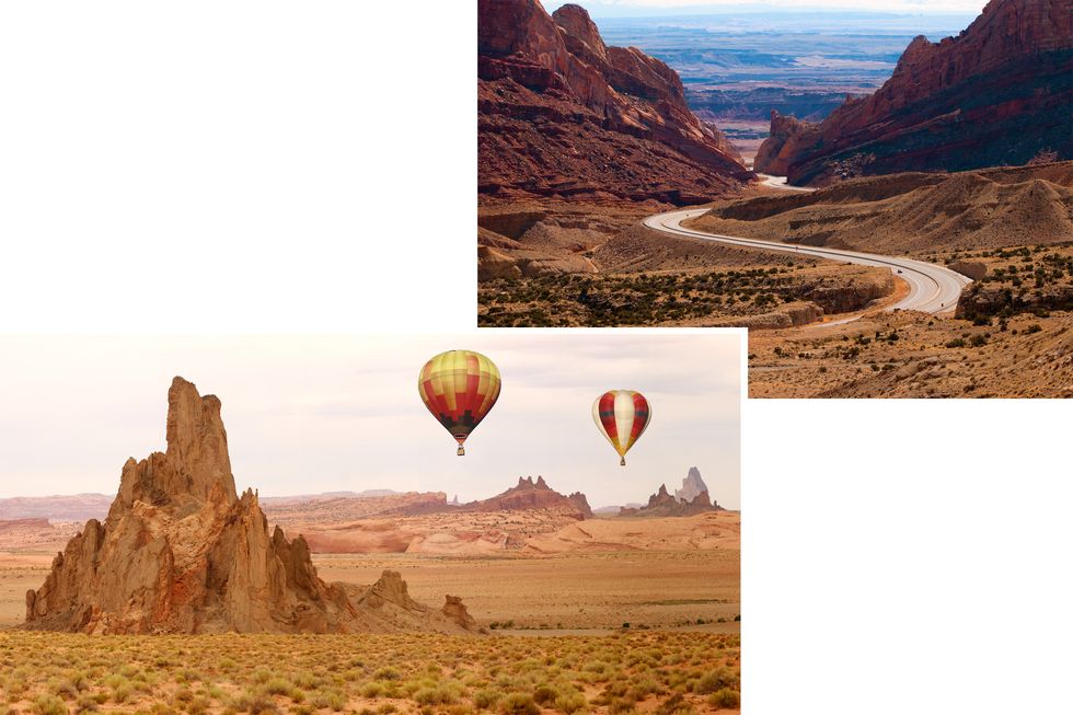 Hot air ballooning, Hot air balloon, Formation, Natural environment, Rock, Sky, Geology, Vehicle, Air sports, Recreation, 