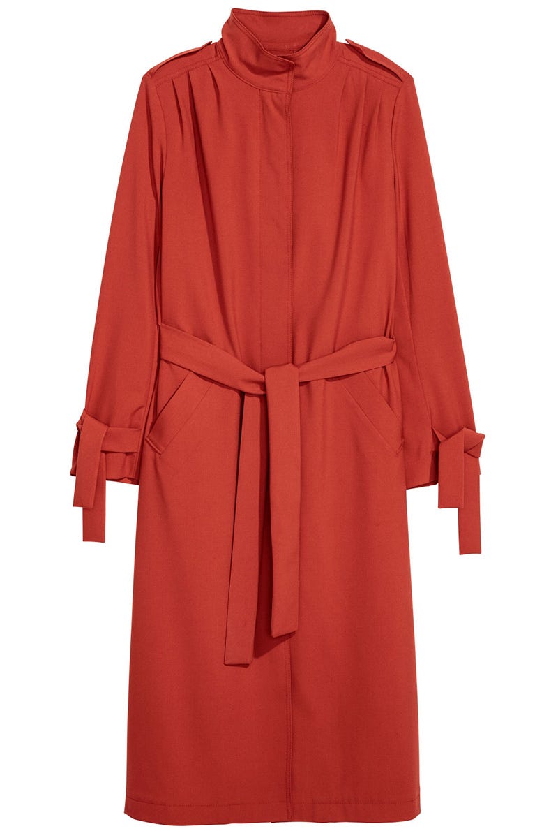 Clothing, Robe, Outerwear, Red, Trench coat, Sleeve, Coat, Dress, Nightwear, Overcoat, 