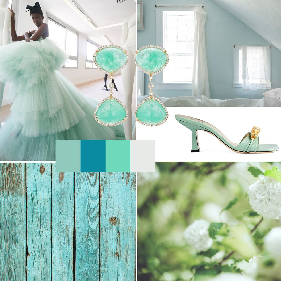 Green, Aqua, Photograph, Turquoise, Teal, Dress, Turquoise, Room, Wedding dress, Fashion accessory, 