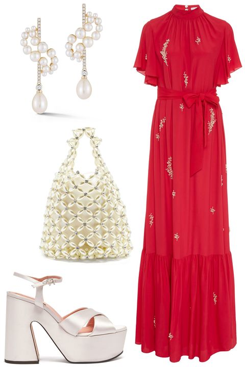 red and silver winter wedding guest outfit ideas