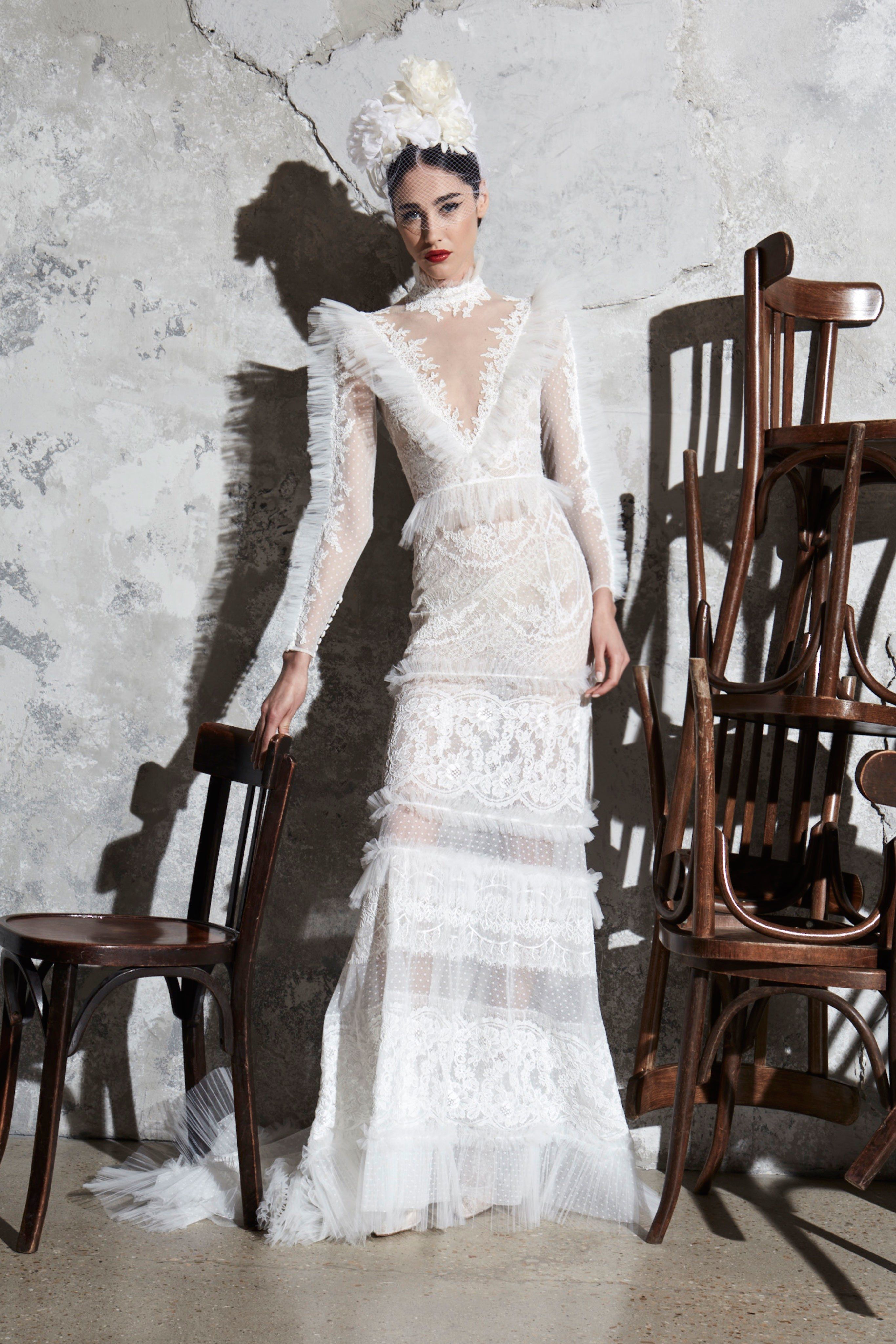 Vintage Long Sleeves Wedding Dresses Lace Winter Ball Gown Formal Part –  MyChicDress