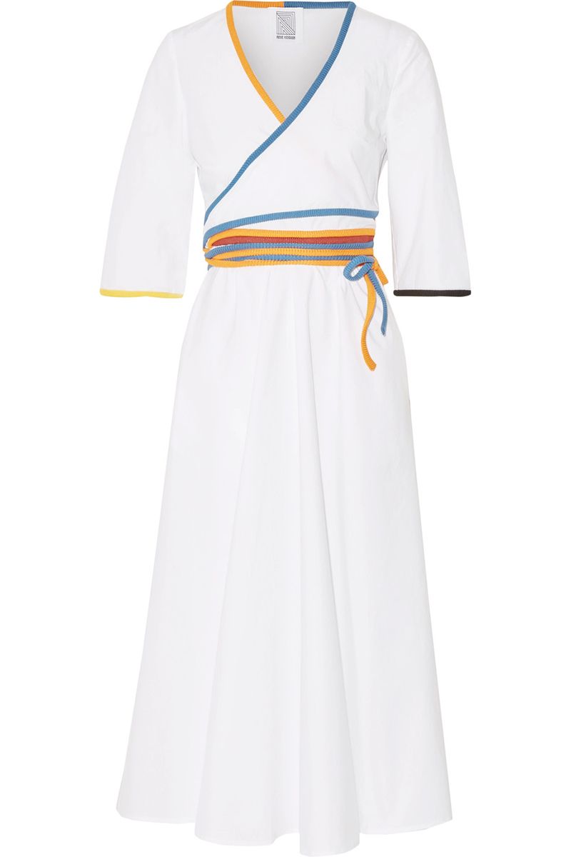 Clothing, White, Dress, Sleeve, Day dress, Yellow, Robe, Neck, Gown, Uniform, 