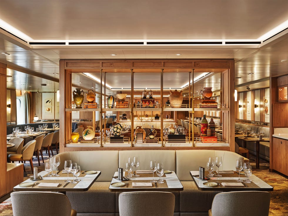 Interior view of a modern restaurant setting with elegant decor