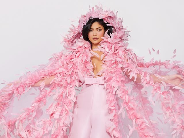 Pink, Clothing, Outerwear, Peach, Dress, Costume, Costume design, Fur, Fashion accessory, Gown, 