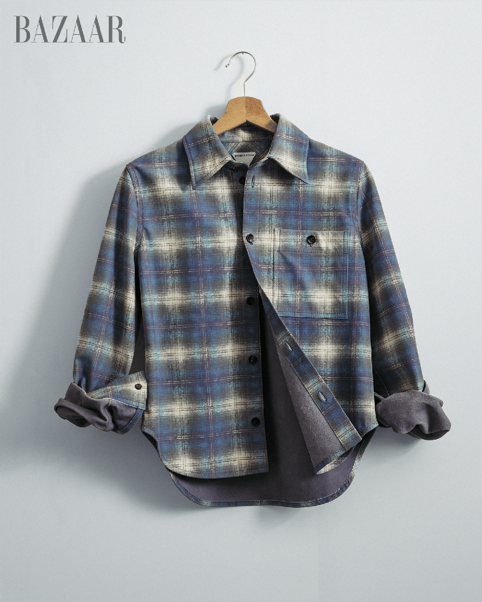 leather flannel with pocket detail on white background