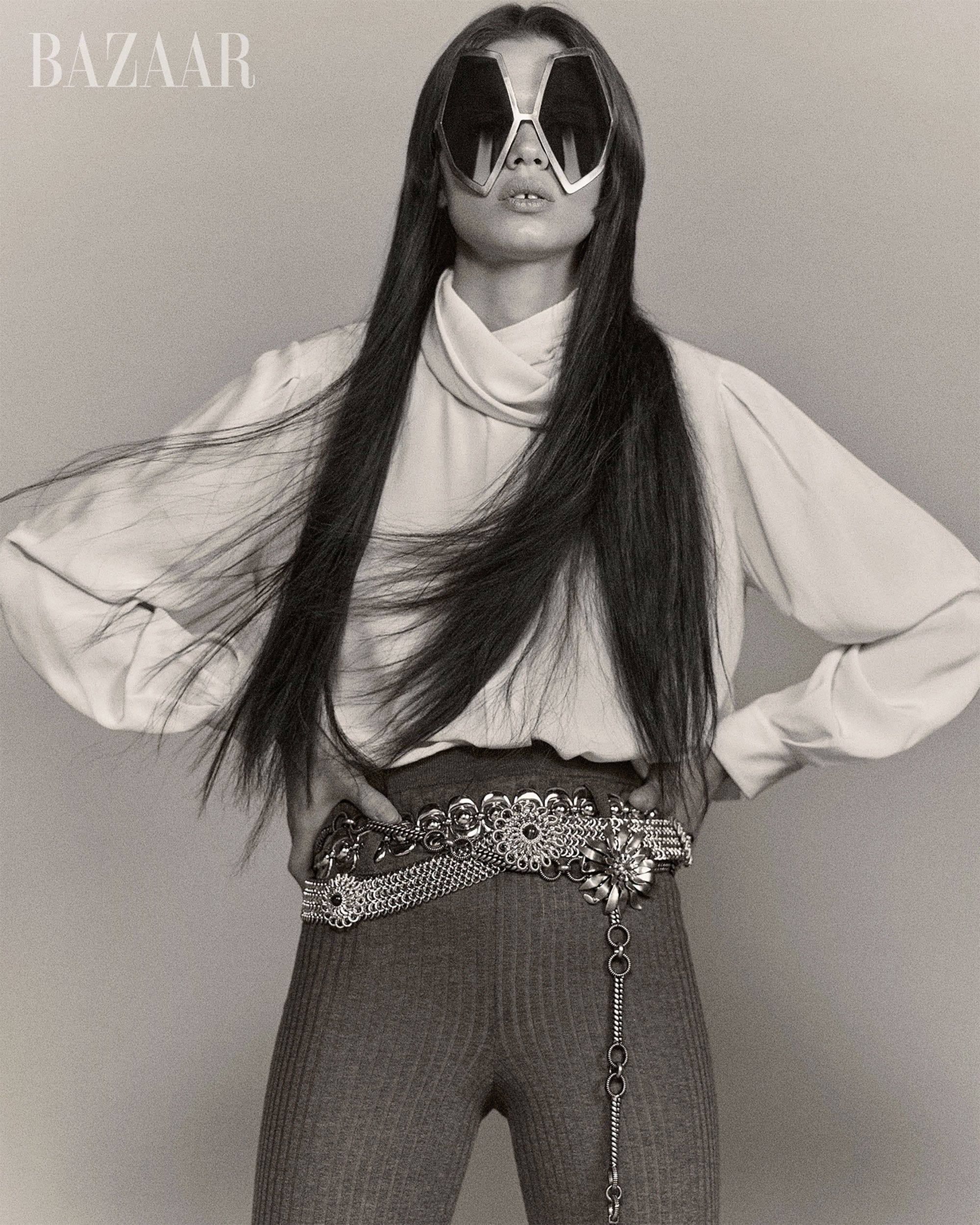 fashion model showcasing stylish outfit with unique belt