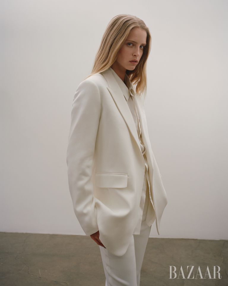 Chloé coat and trousers and The Row shirt.