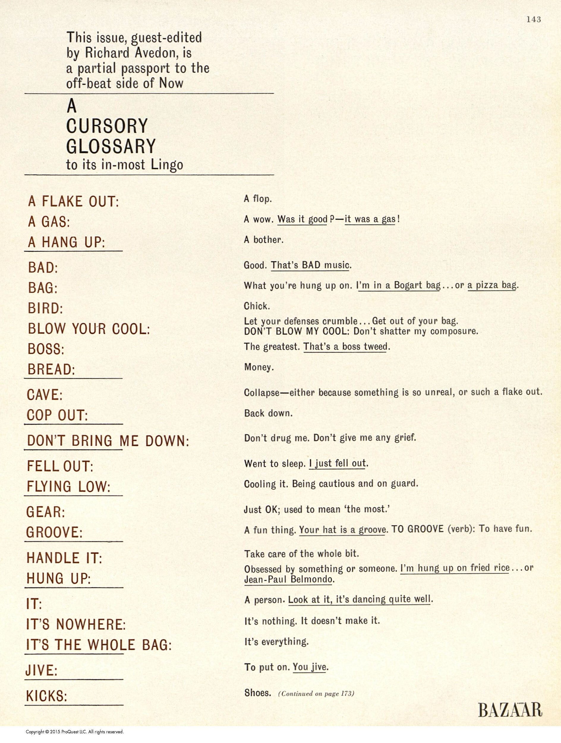 cursory glossary