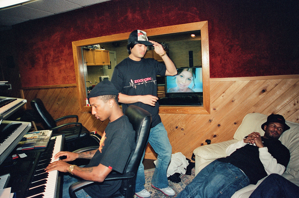 pharrell with chad hugo and shay haley of nerd in a virginia beach virginia studio 2001