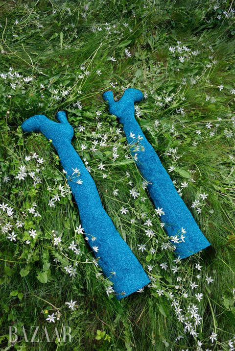 blue boots in grass