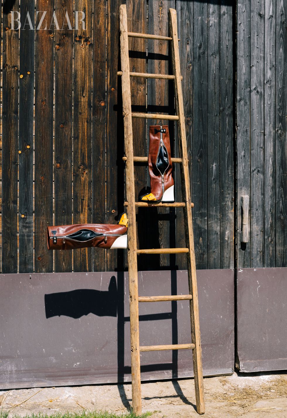 brown ladder with brown boots