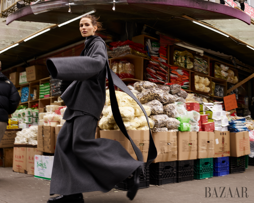 kimono jacket and skirt\, givenchy boots\, balenciaga stepping out statement outerwear, easy tailoring, and sumptuous layers