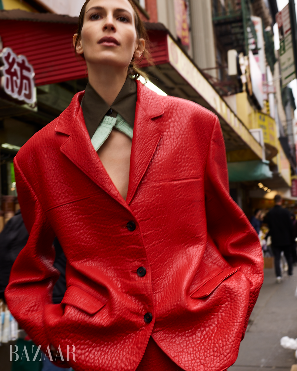 jacket and skirt\, prada stepping out statement outerwear, easy tailoring, and sumptuous layers