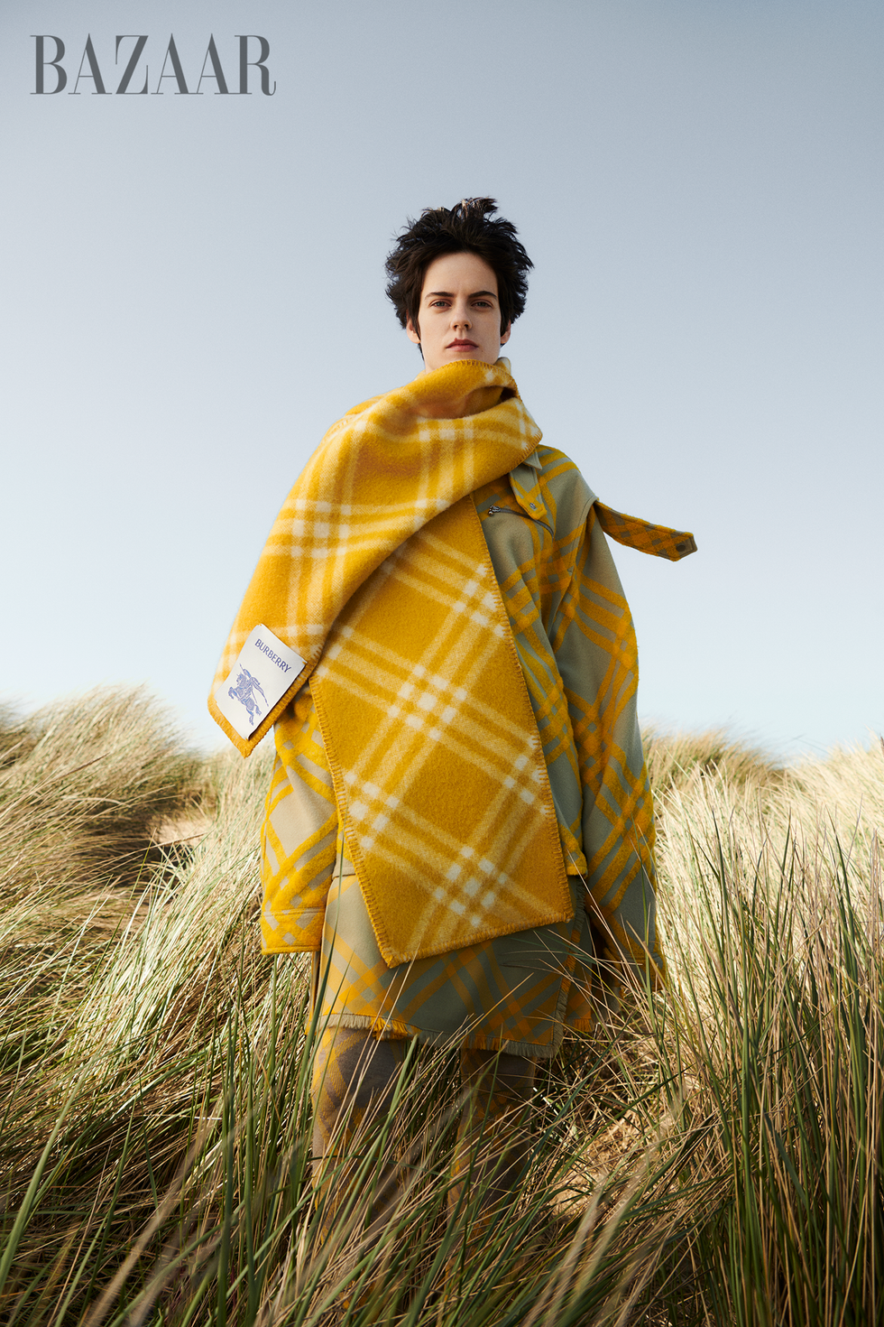 shirt\, kilt\, hooded scarf\, and tights\, burberry home county plaids, patterns, and textured knits
