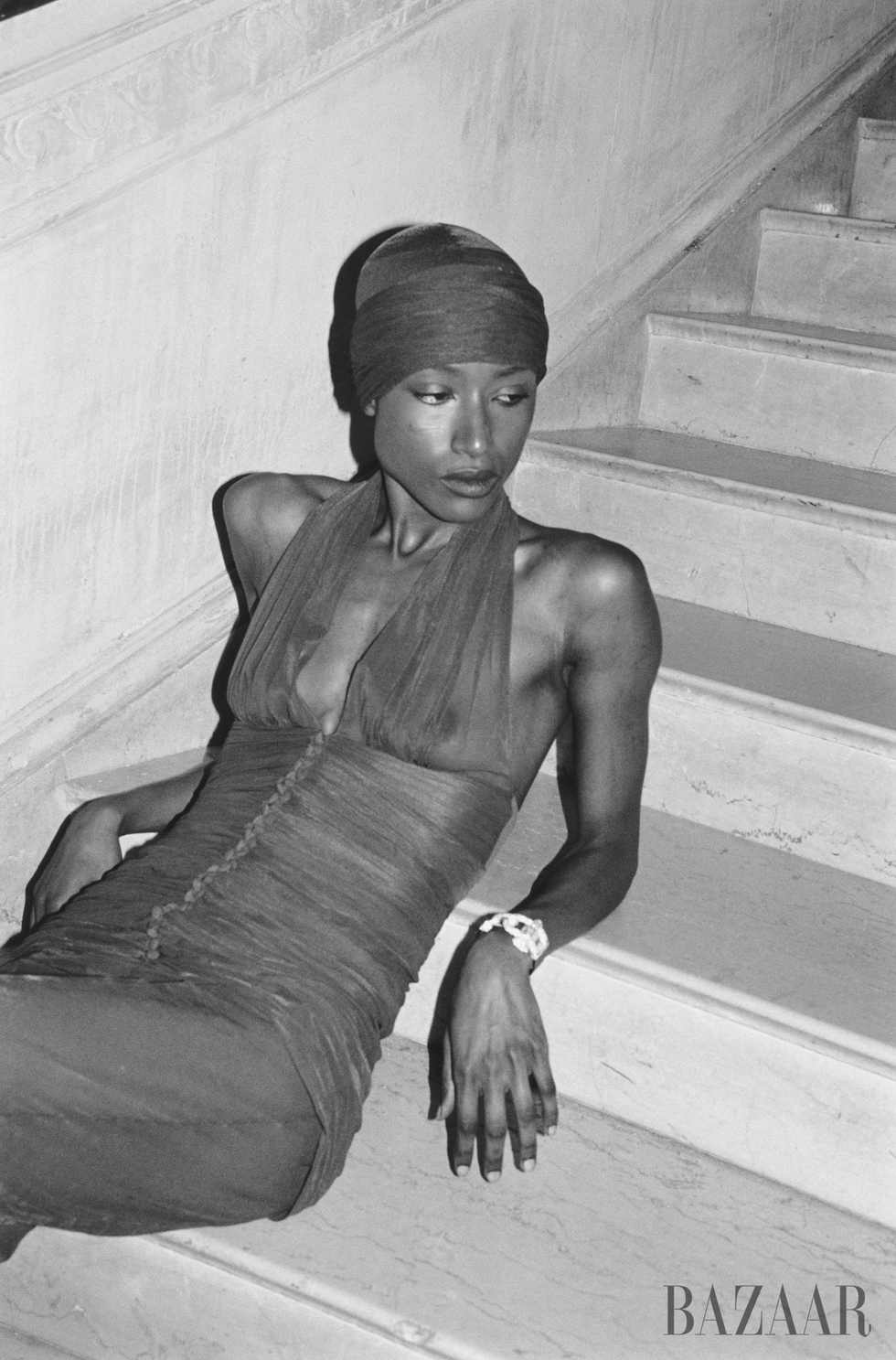 halter dress and beanie and headband set, saint laurent by anthony vaccarello cadenas watch, van cleef arpels