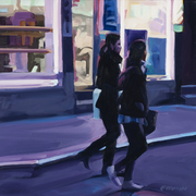 lisbeth firmin, "two young women, chinatown", 2014, oil on wood panel, 16  x 16 in