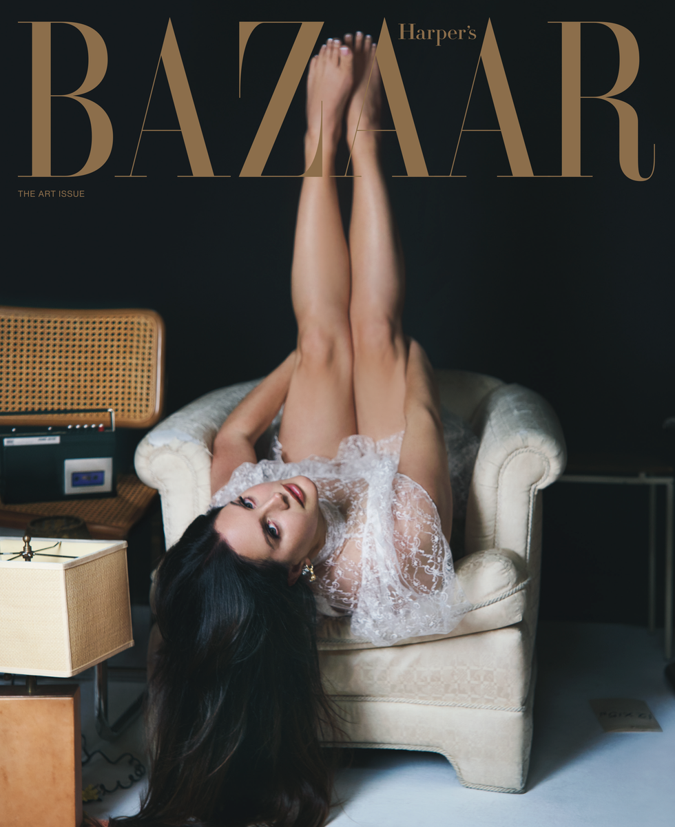 lana del rey on the cover of harpers bazaar december 2023