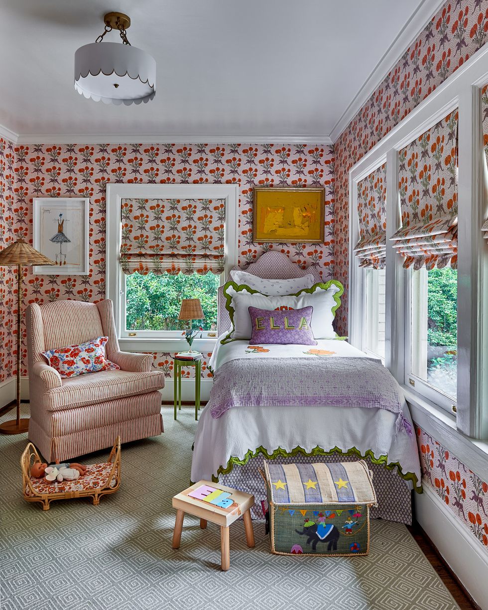 patterned wallpaper girls room