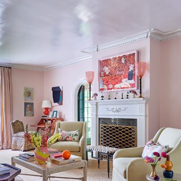 pink wall living room