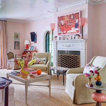 pink wall living room