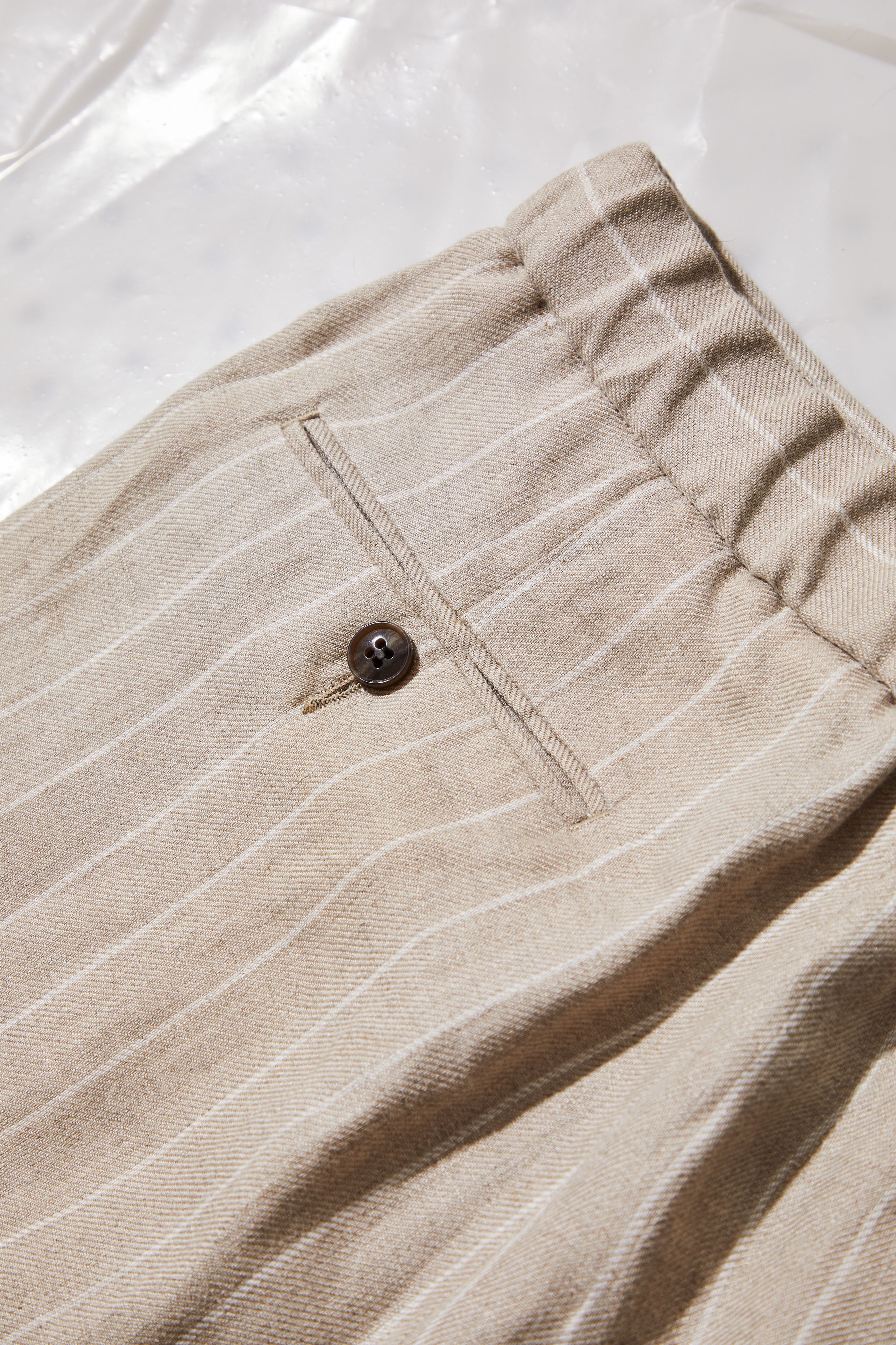 Light Grey Striped Drawstring Ames Pants in Pure Linen