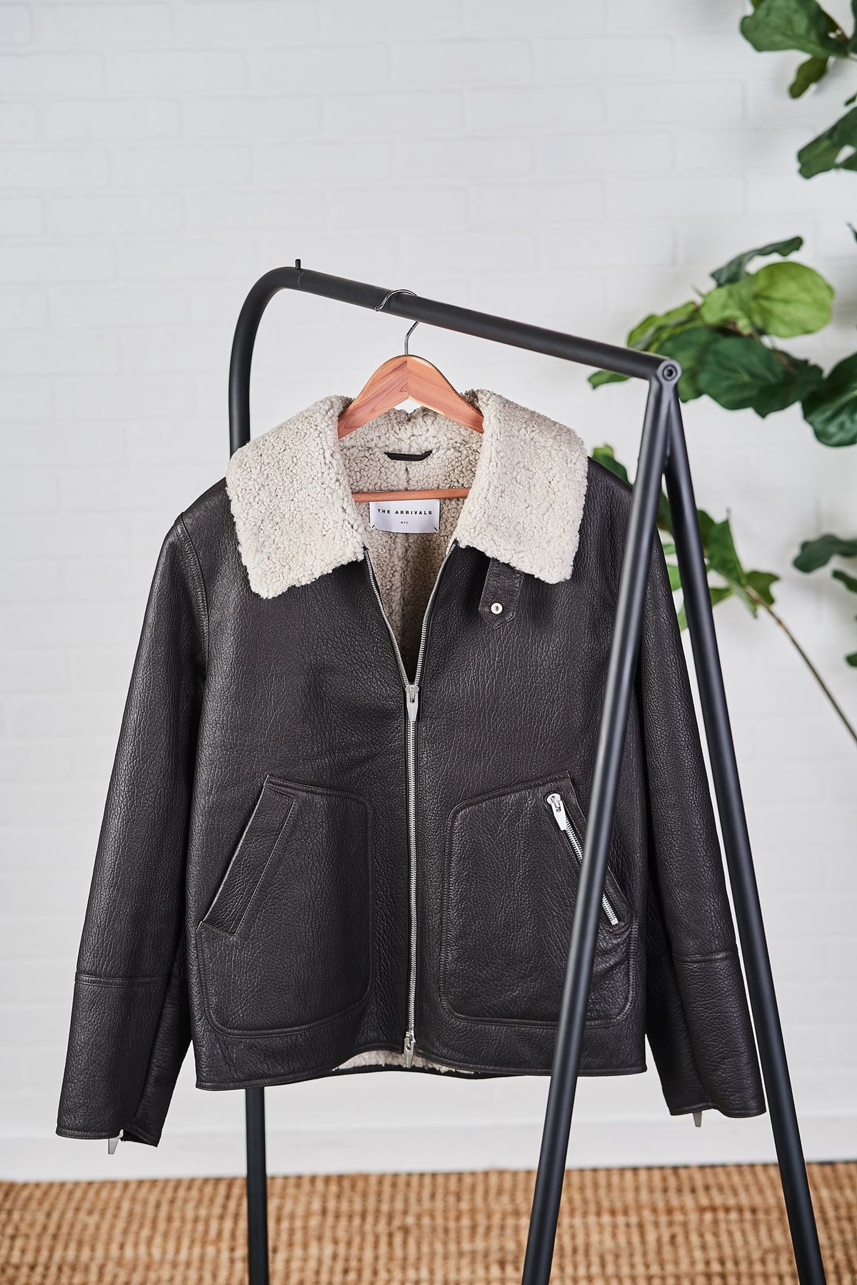 Clothes hanger, Clothing, Outerwear, Jacket, Product, Fur, Leather, Sleeve, Leather jacket, Textile, 