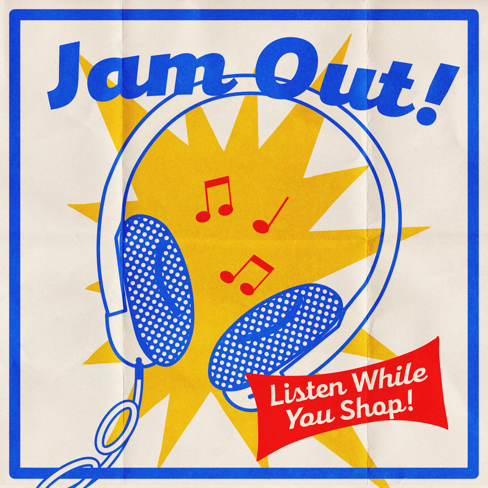 illustration of headphones that says jam out