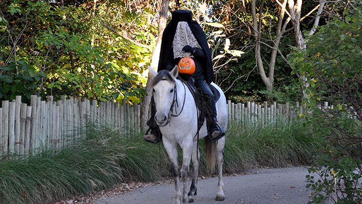 headless horseman rides on a path at louisville zoo boo at the zoo halloween event, louisville, kentucky