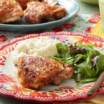 healthy air fryer recipes chicken thighs with side salad and potatoes