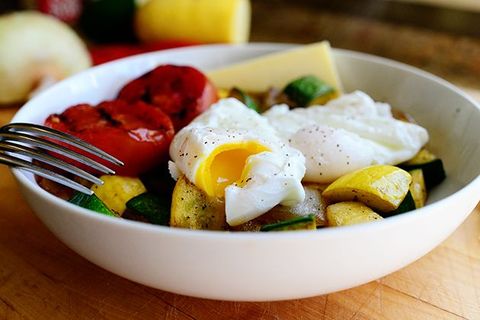 poached eggs and veggie bowl