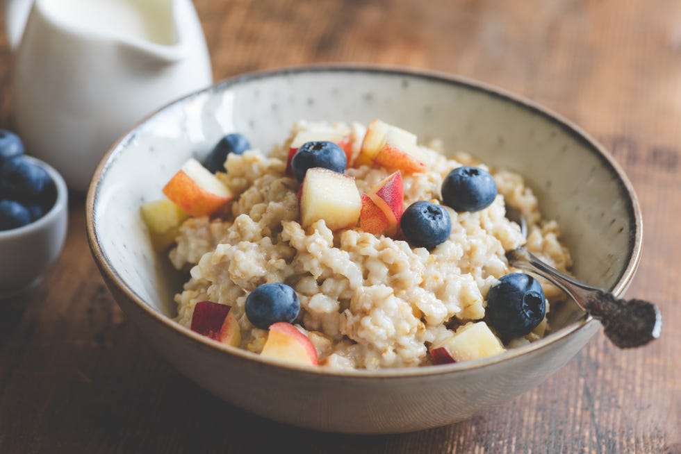 healthy breakfast, oatmeal porridge with berries