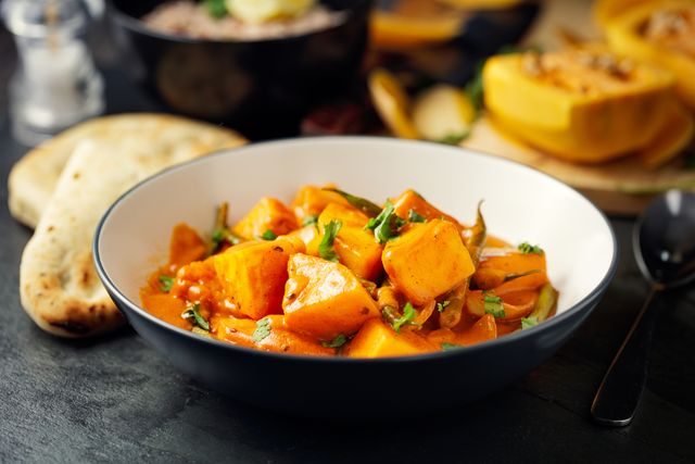 healthy butternut squash and beans curry