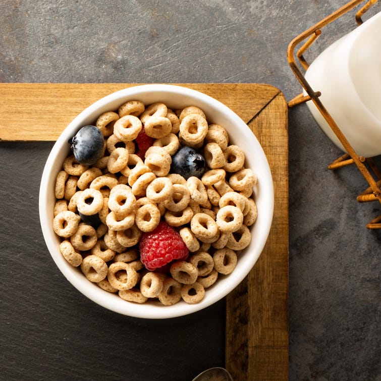 Healthy cold cereal in a white bowl Healthy cold cereal in a white bowl