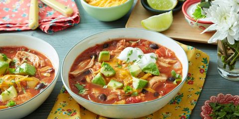 slow cooker tortilla soup with avocado and lime