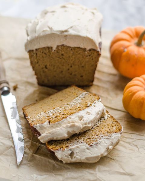 healthier pumpkin bread with mini pumpkins and knife