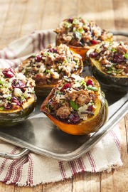 sausage and wild rices tuffed acorn squash
