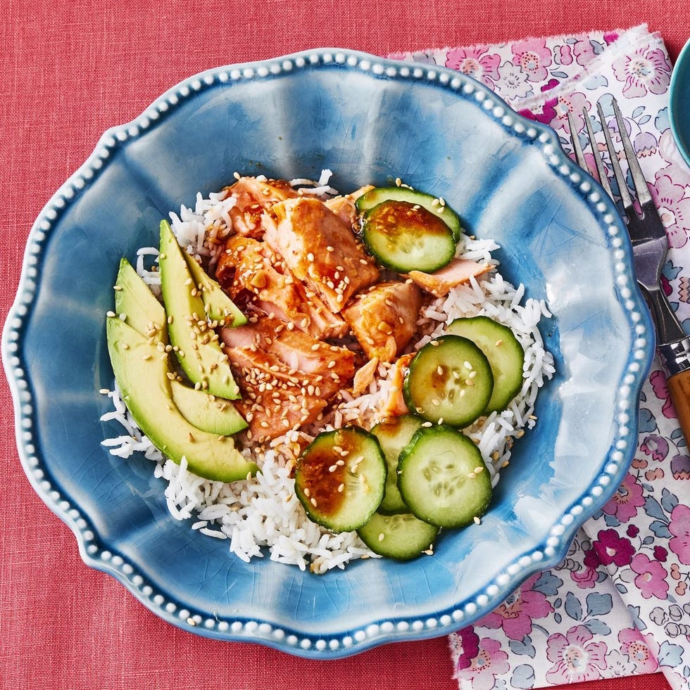 spicy salmon rice bowls