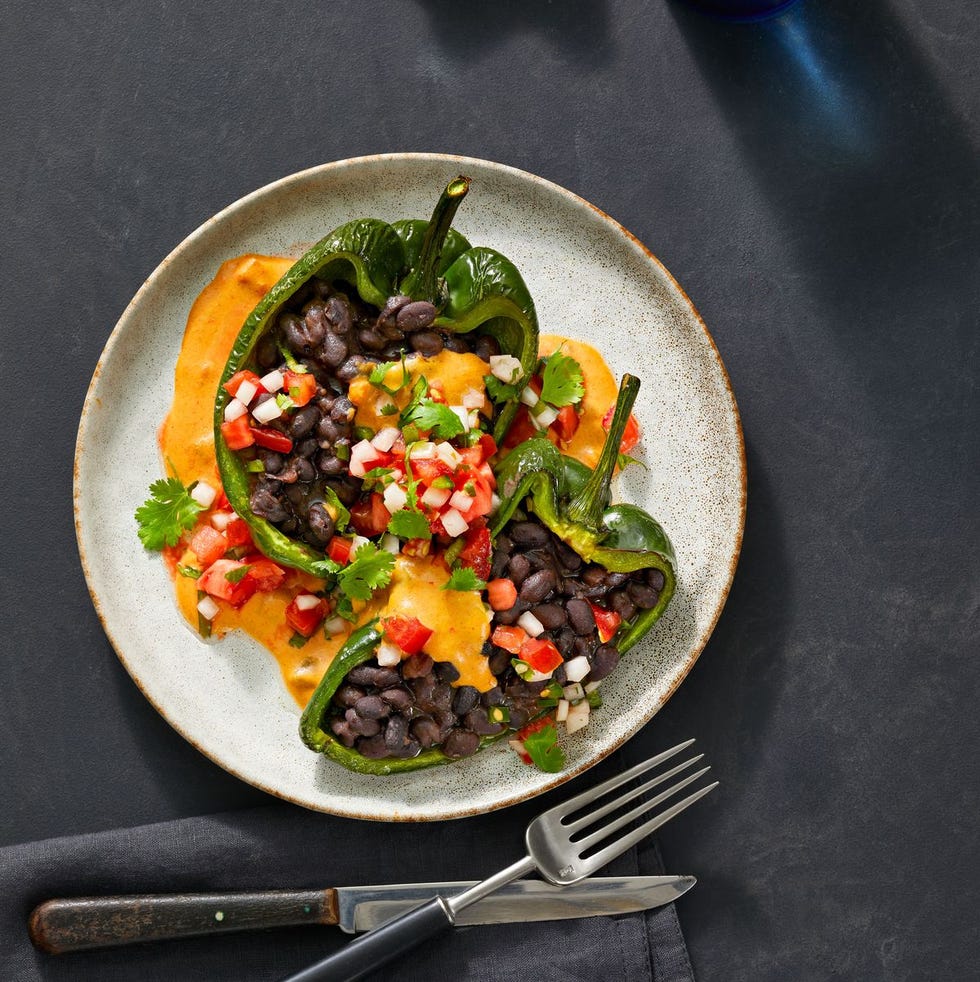 black bean stuffed poblanos on a plate