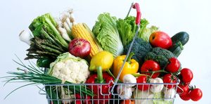 Assorted vegetables in shopping basket