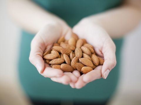 almonds in hands
