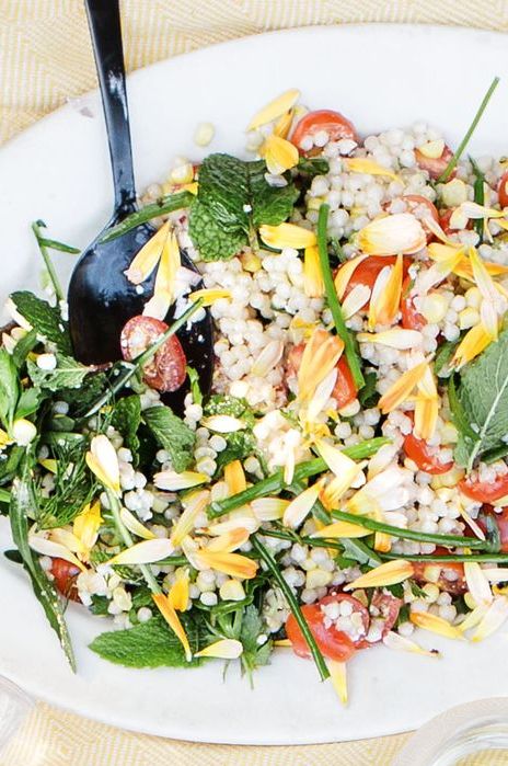 healthy lunch ideas fresh corn tomato herb and israeli couscous salad