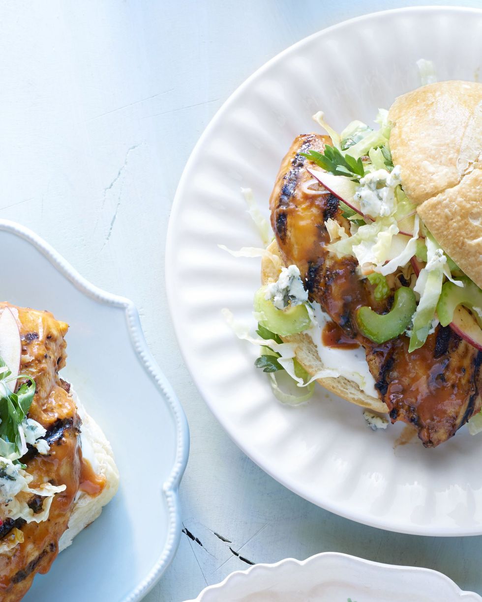 grilled buffalo chicken sandwiches with blue cheese apple slaw