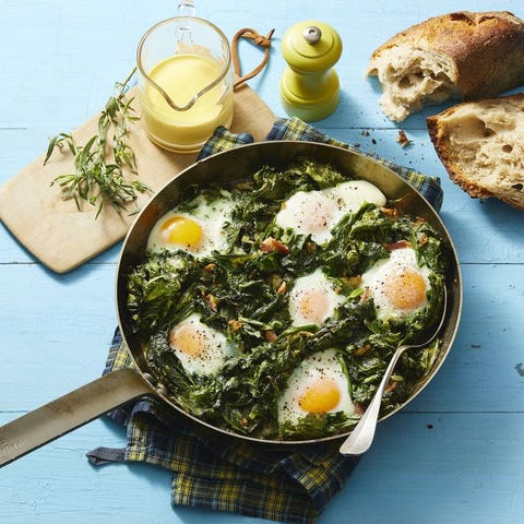 healthy-lunch-ideas-skillet-eggs-with-mustard-greens-and-hollandaise healthy lunch ideas skillet eggs with mustard greens and hollandaise