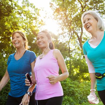 healthy senior women exercise in park