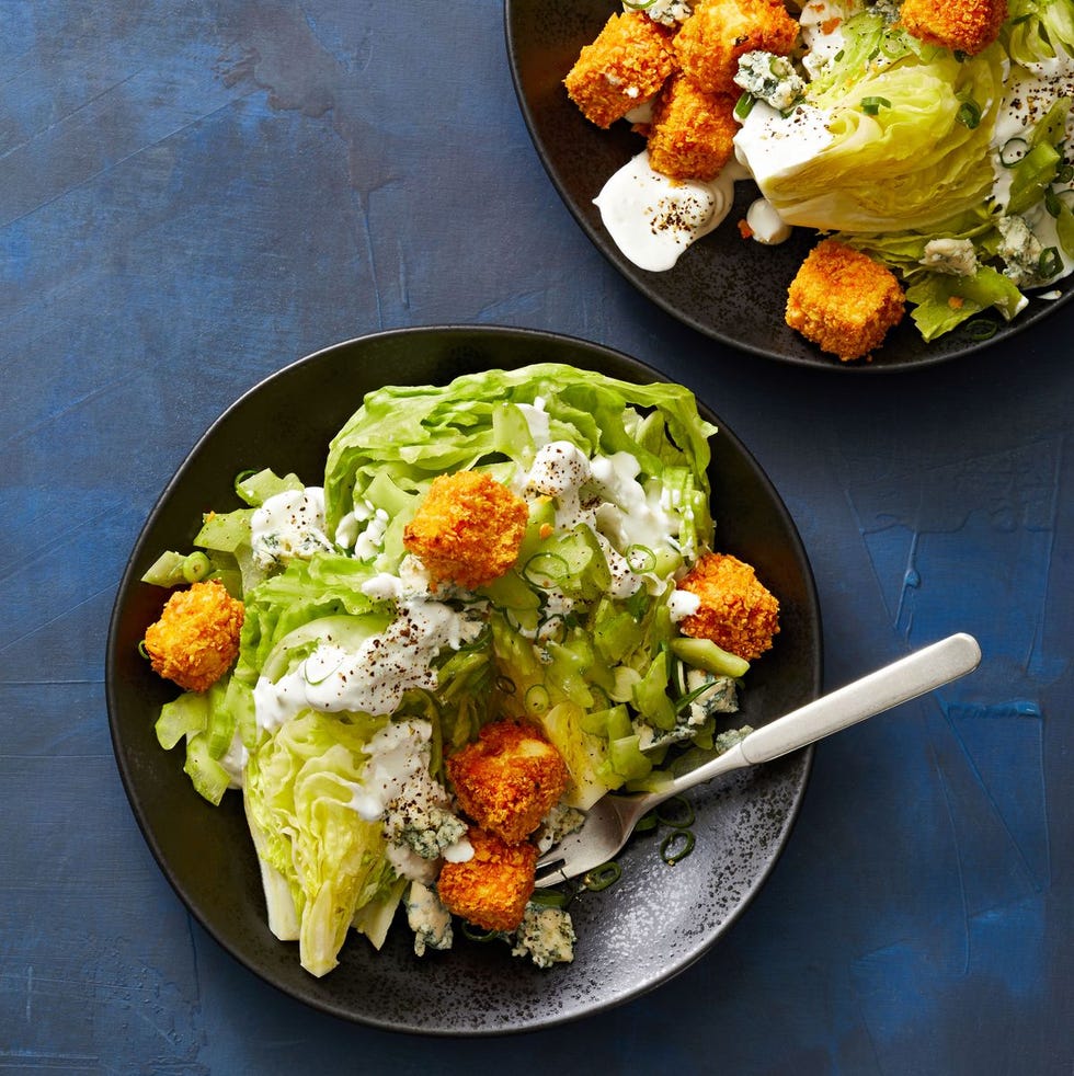 wedge salad with buffalo tofu croutons