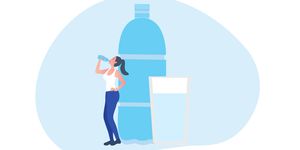 healthy woman drinking water from plastic bottle vector illustration healthy lifestyle concept